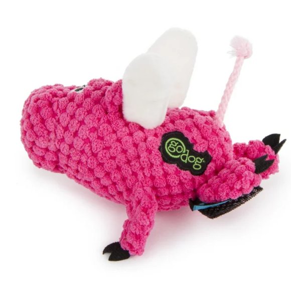 Godog~ Flying Pig Checkers With Chew Guard Technology Dog Toy, Pink - Picture 4 of 5
